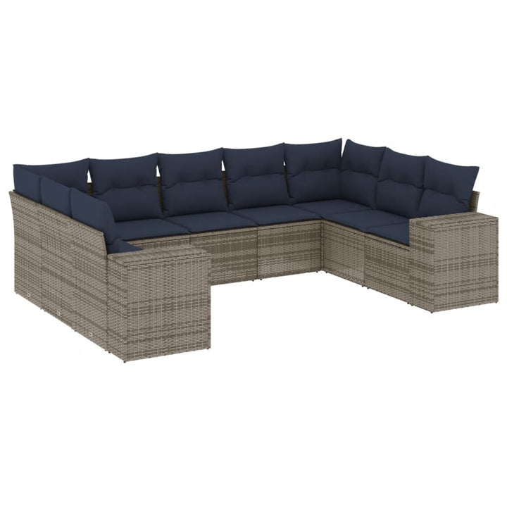 havesofasæt med 9 dele og hynder grå polyrattan