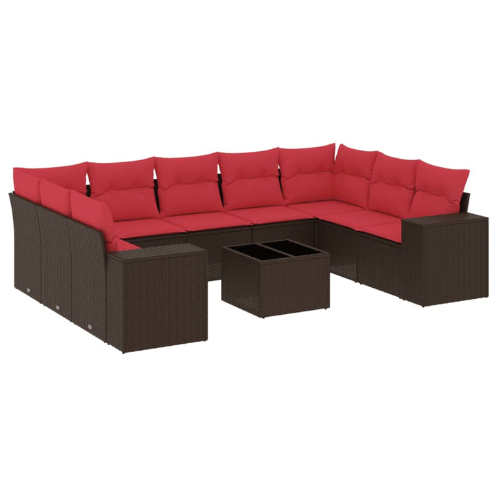 havesofasæt med 10 hynder brun polyrattan