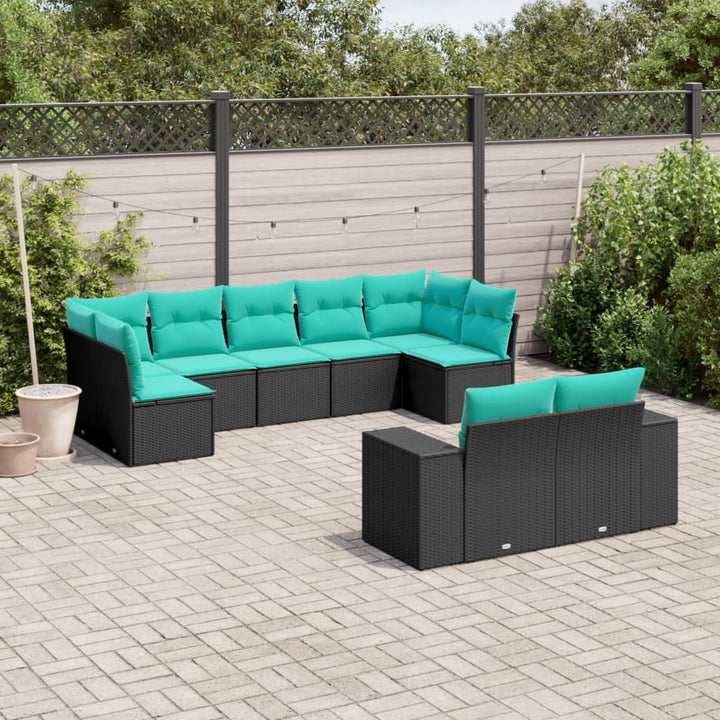 havesofasæt med 9 dele og hynder sort polyrattan