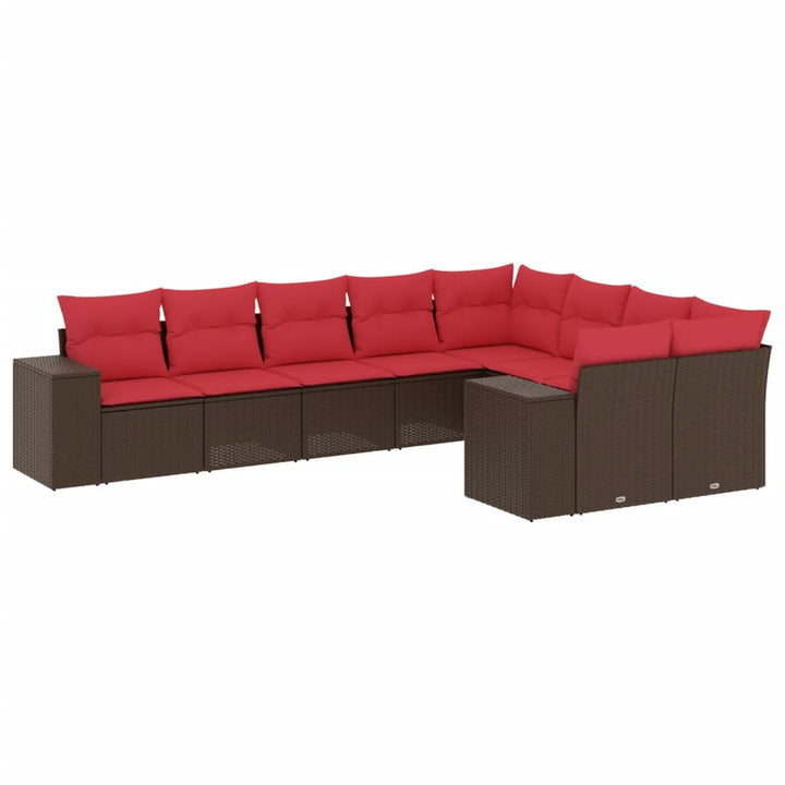 havesofasæt med 9 dele og hynder brun polyrattan