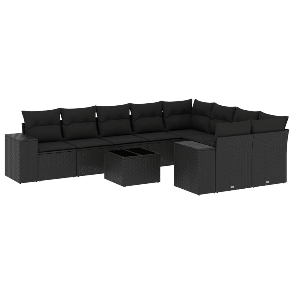 sofasæt til haven 10 dele med hynder polyrattan sort