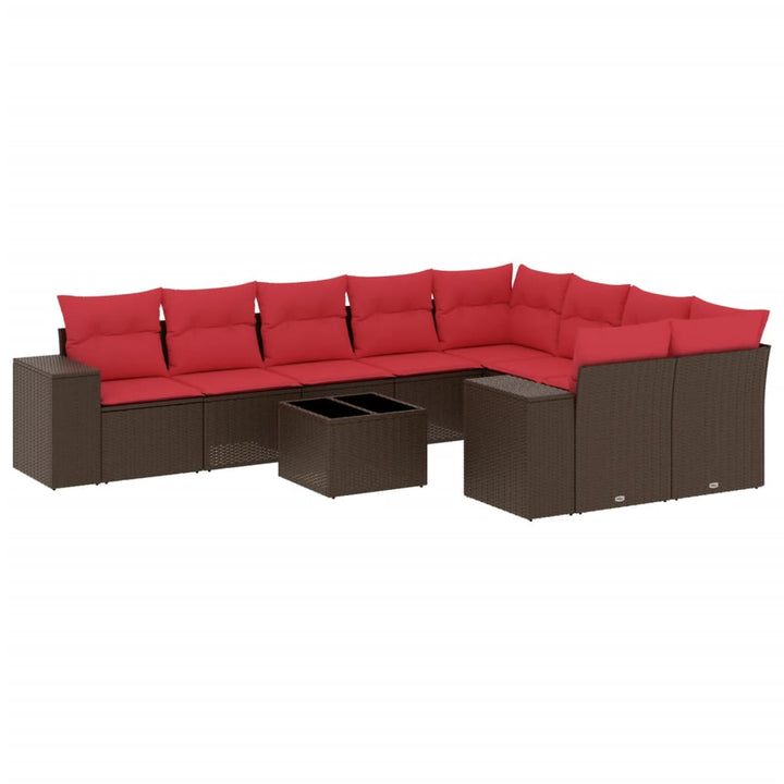 havesofasæt med 10 hynder brun polyrattan