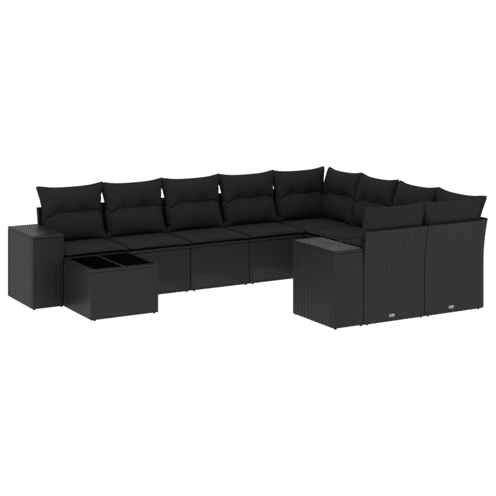 sofasæt til haven 10 dele med hynder polyrattan sort