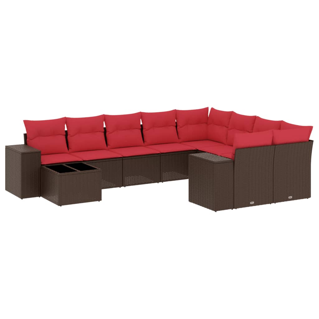 havesofasæt med 10 hynder brun polyrattan