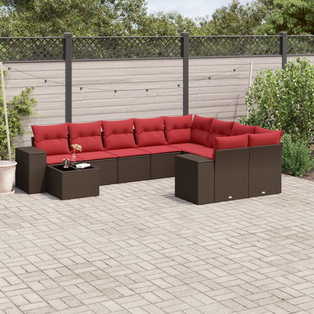 havesofasæt med 10 hynder brun polyrattan