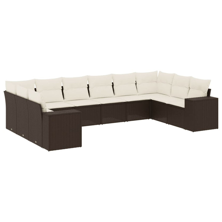 sofasæt til haven 10 dele med hynder polyrattan brun