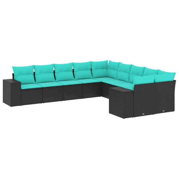 havesofasæt med 10 hynder sort polyrattan
