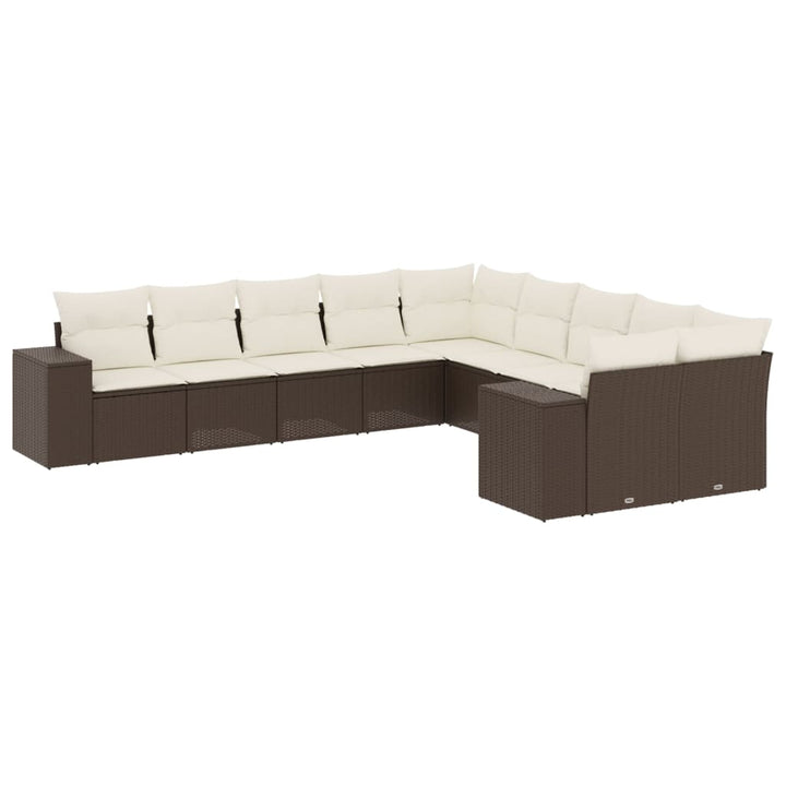 sofasæt til haven 10 dele med hynder polyrattan brun