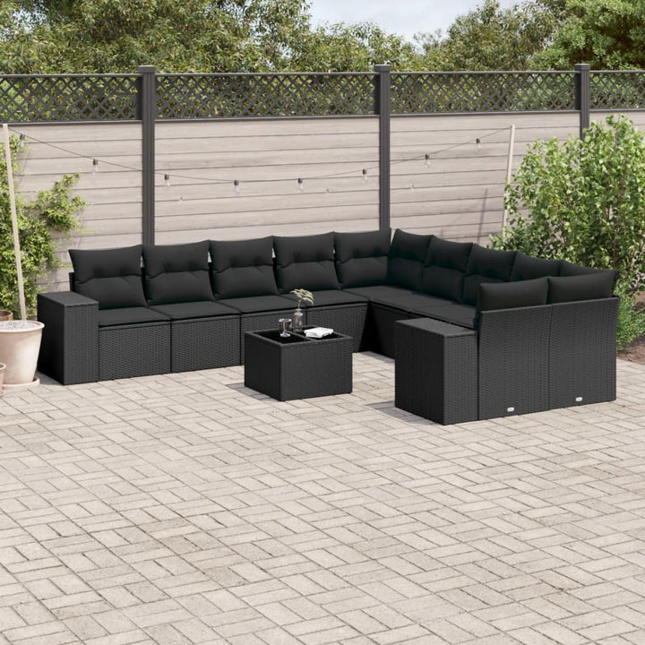 sofasæt til haven 11 dele med hynder polyrattan sort