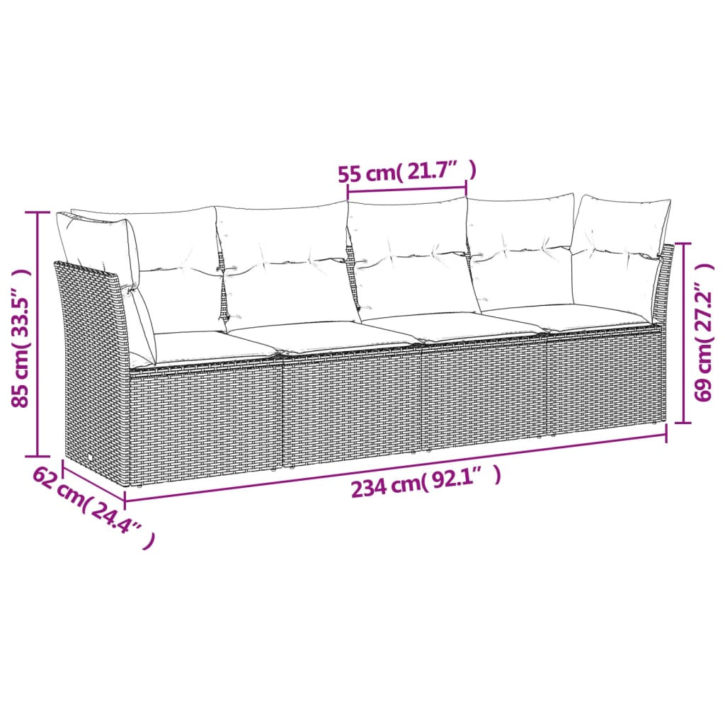 sofasæt til haven 4 dele med hynder polyrattan sort