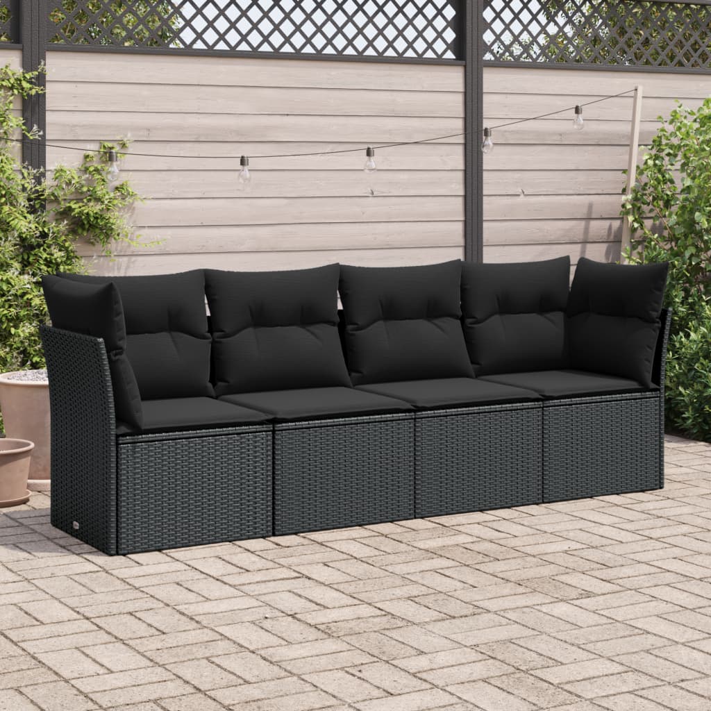 sofasæt til haven 4 dele med hynder polyrattan sort