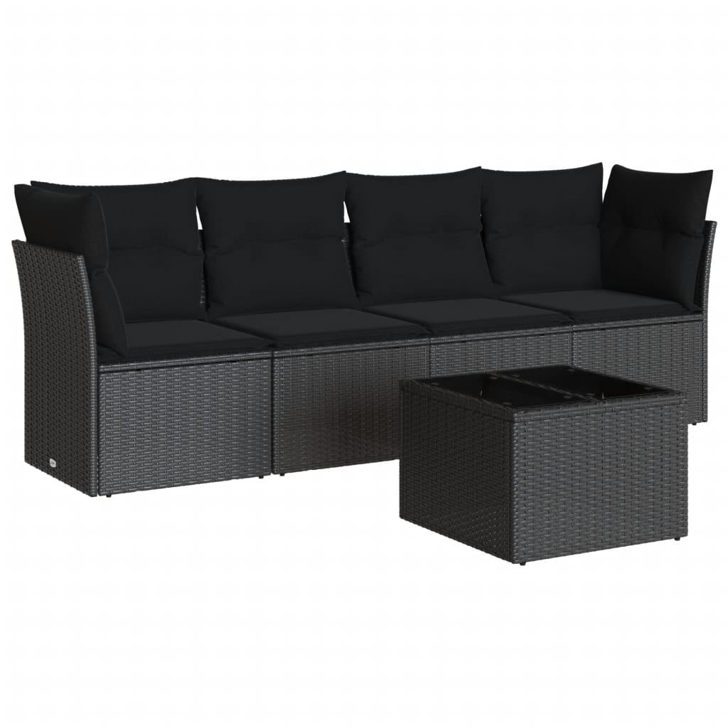 sofasæt til haven 5 dele med hynder polyrattan sort