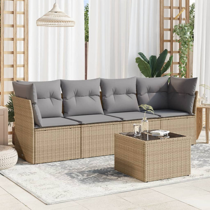 sofasæt til haven 5 dele med hynder polyrattan beige