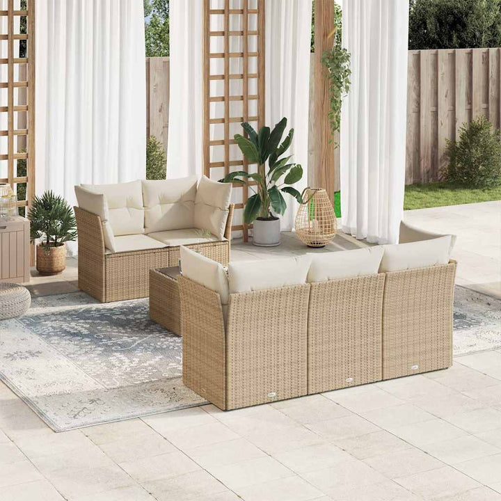 sofasæt til haven 6 dele med hynder polyrattan beige