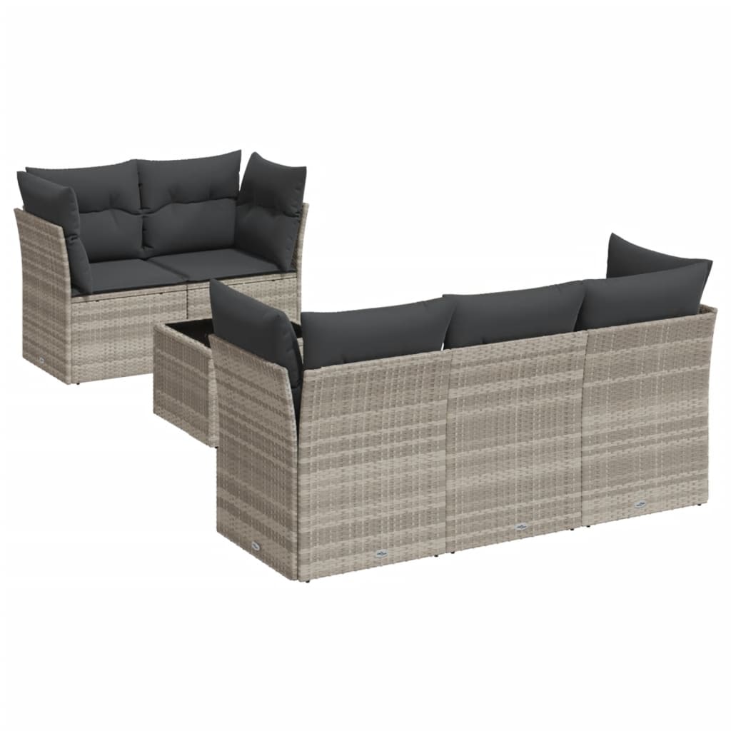 sofasæt til haven 6 dele med hynder polyrattan lysegrå