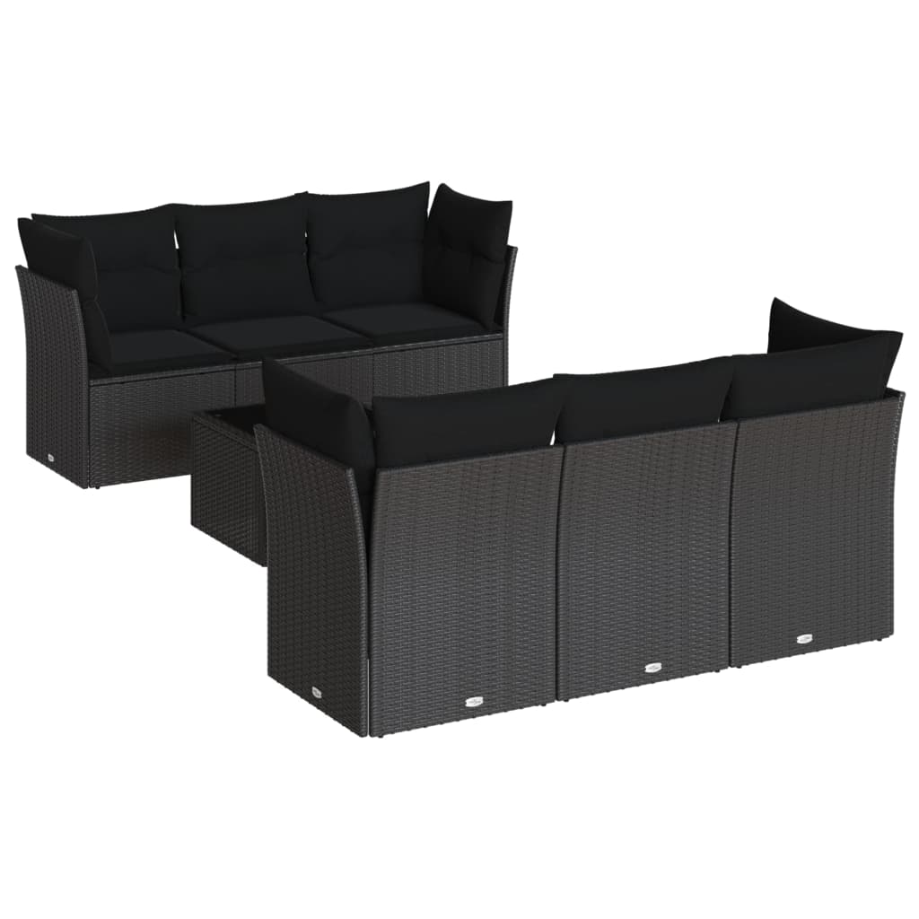 sofasæt til haven 7 dele med hynder polyrattan sort