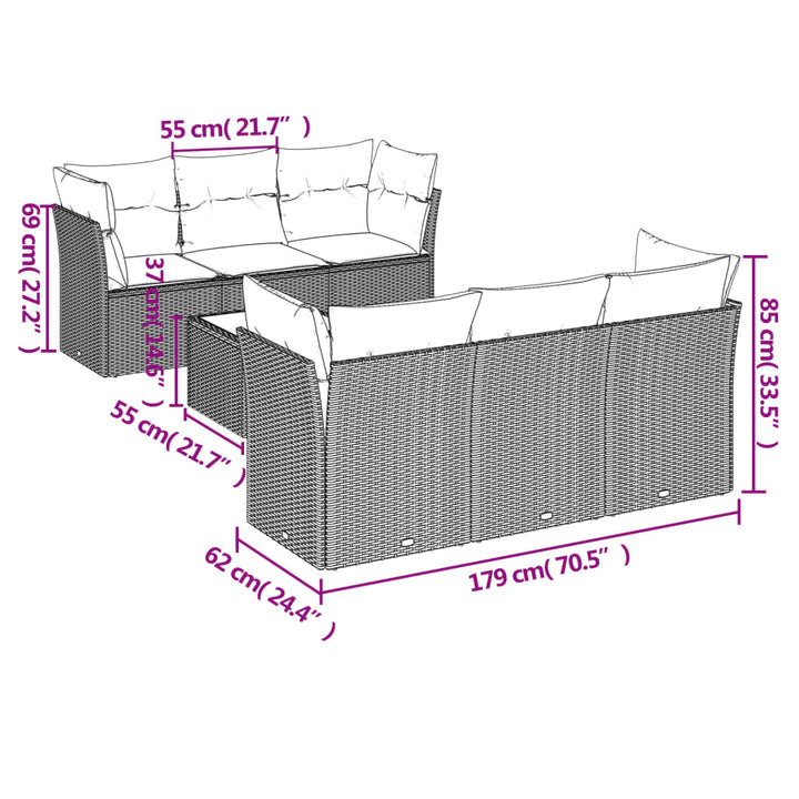 sofasæt til haven 7 dele med hynder polyrattan beige