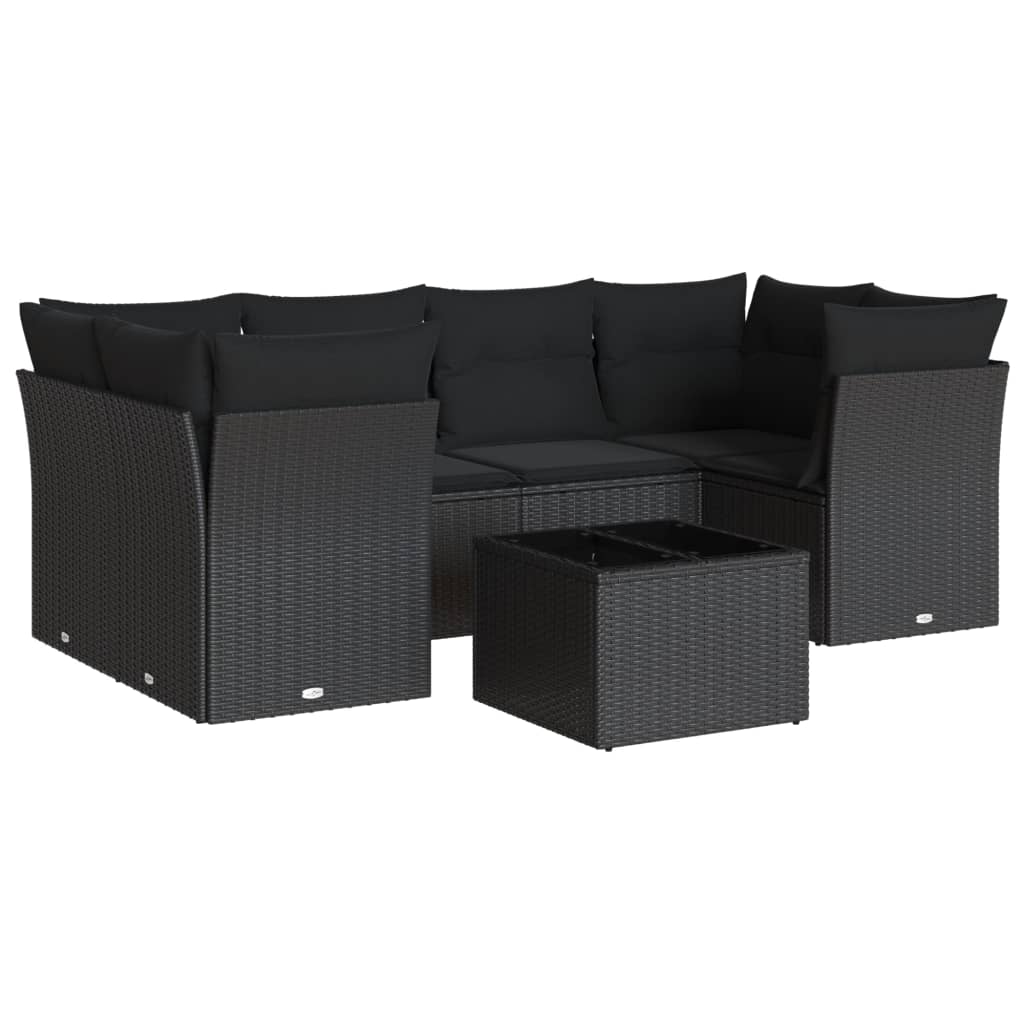 sofasæt til haven 7 dele med hynder polyrattan sort