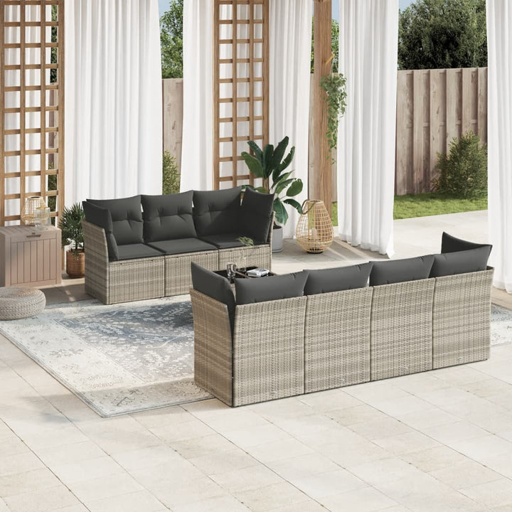 sofasæt til haven 8 dele med hynder polyrattan lysegrå