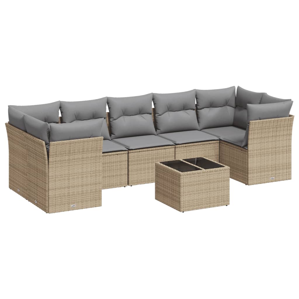 sofasæt til haven 8 dele med hynder polyrattan beige