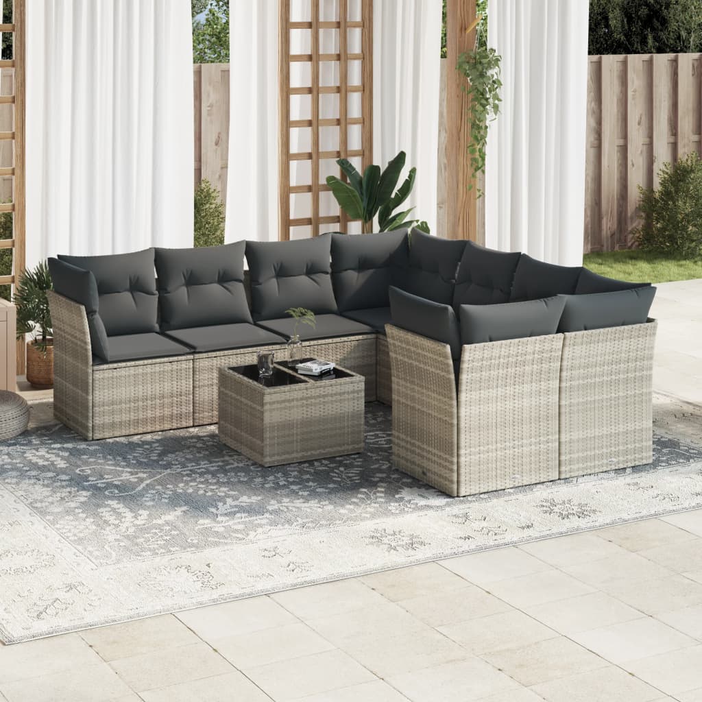 sofasæt til haven 9 dele med hynder polyrattan lysegrå