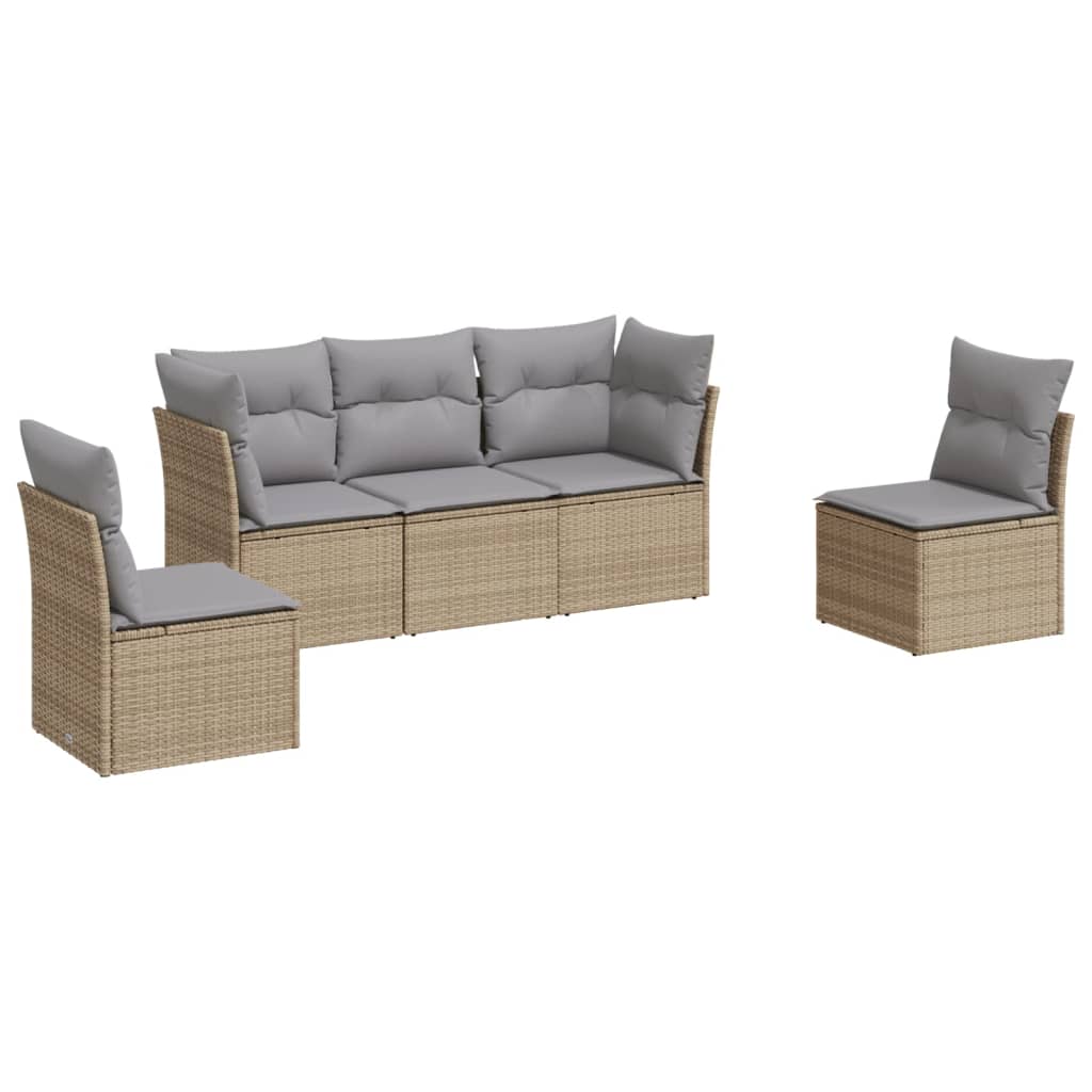 sofasæt til haven 5 dele med hynder polyrattan beige