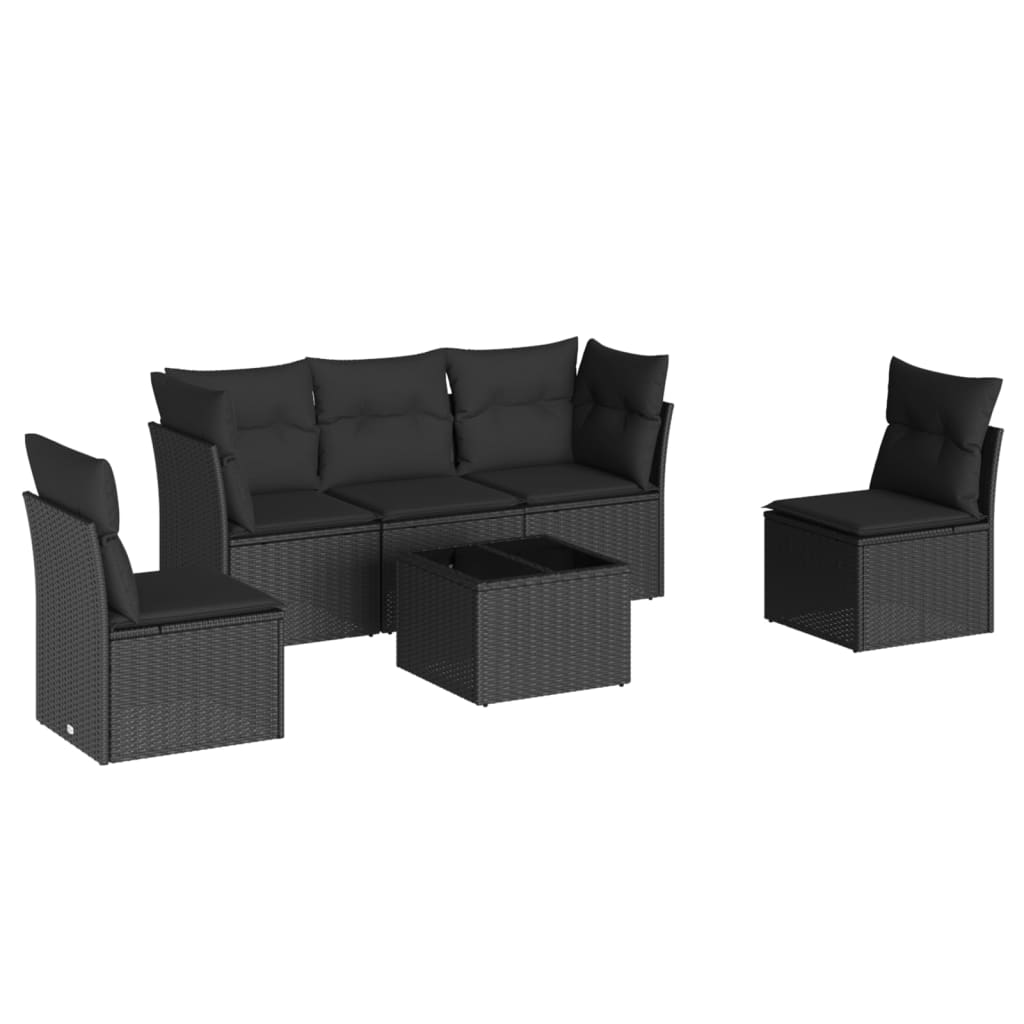 sofasæt til haven 6 dele med hynder polyrattan sort