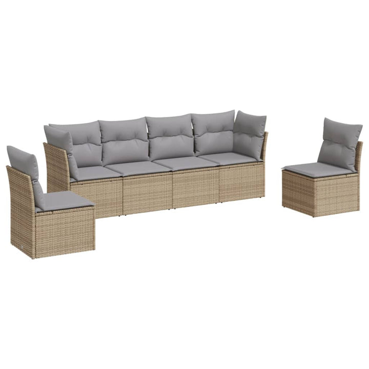 sofasæt til haven 6 dele med hynder polyrattan beige