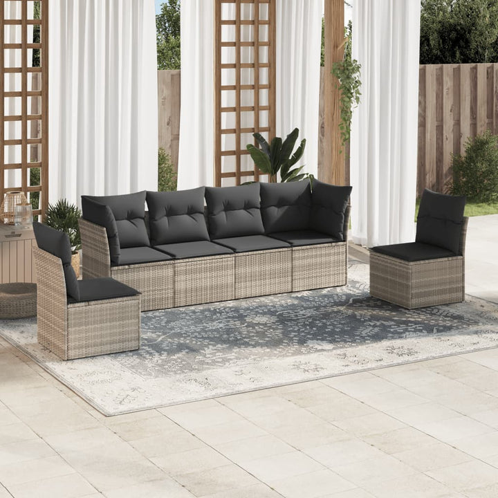 sofasæt til haven 6 dele med hynder polyrattan lysegrå