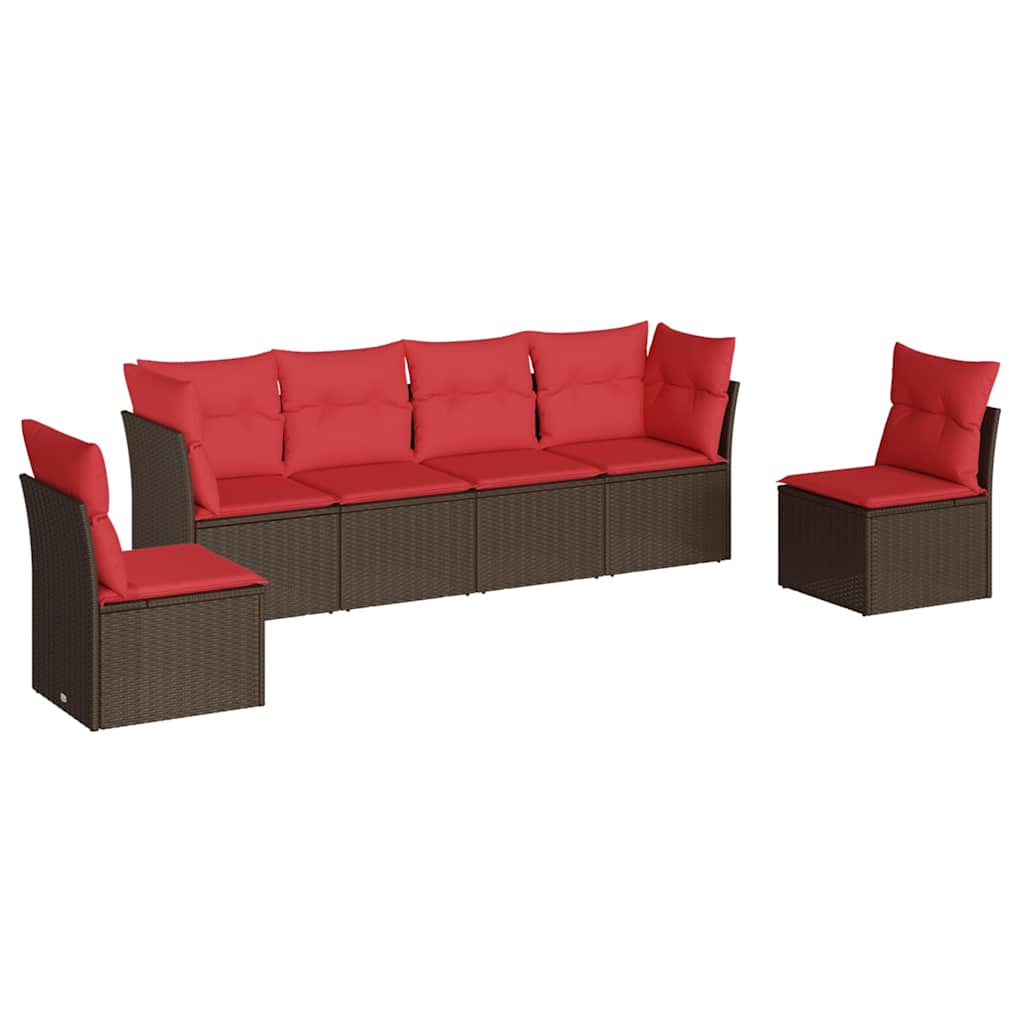 sofasæt til haven 6 dele med hynder polyrattan brun