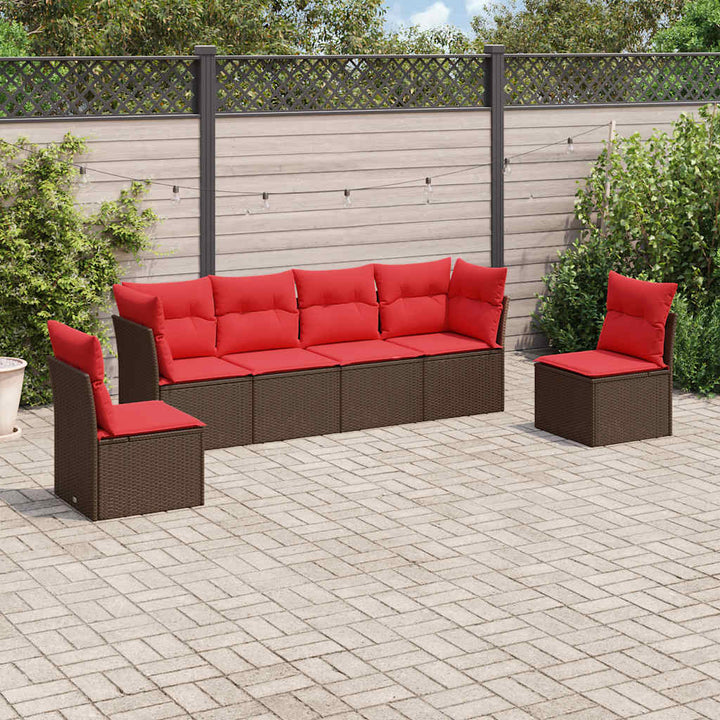 sofasæt til haven 6 dele med hynder polyrattan brun