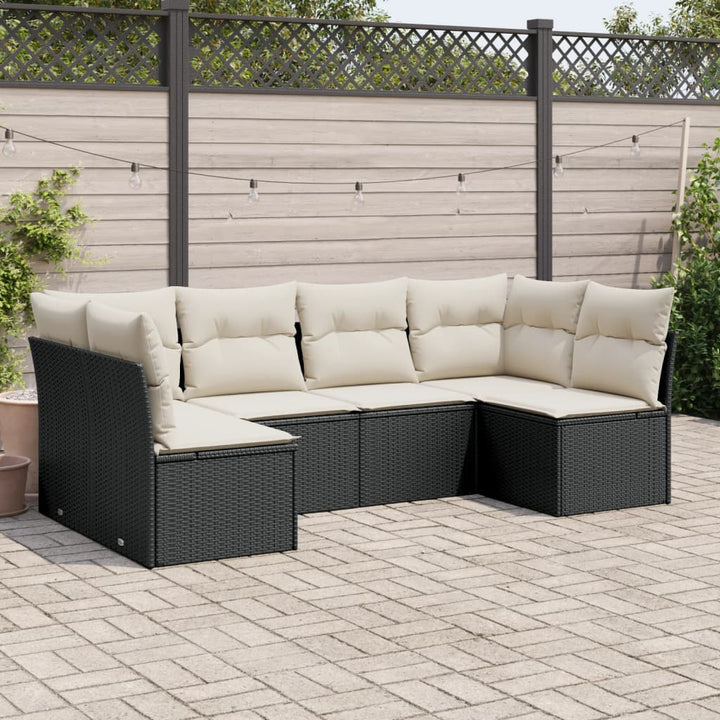 sofasæt til haven 6 dele med hynder polyrattan sort