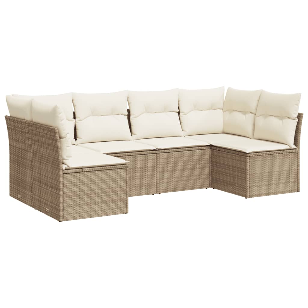 sofasæt til haven 6 dele med hynder polyrattan beige