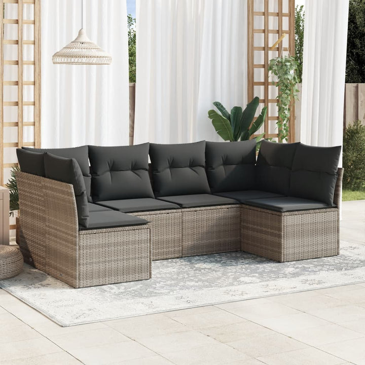 sofasæt til haven 6 dele med hynder polyrattan lysegrå