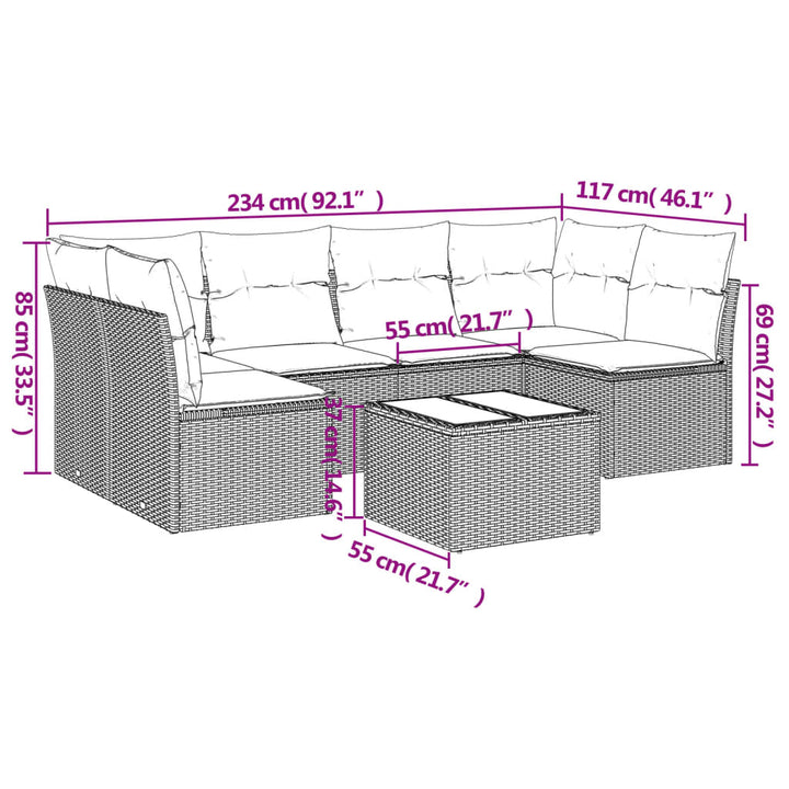 sofasæt til haven 7 dele med hynder polyrattan sort