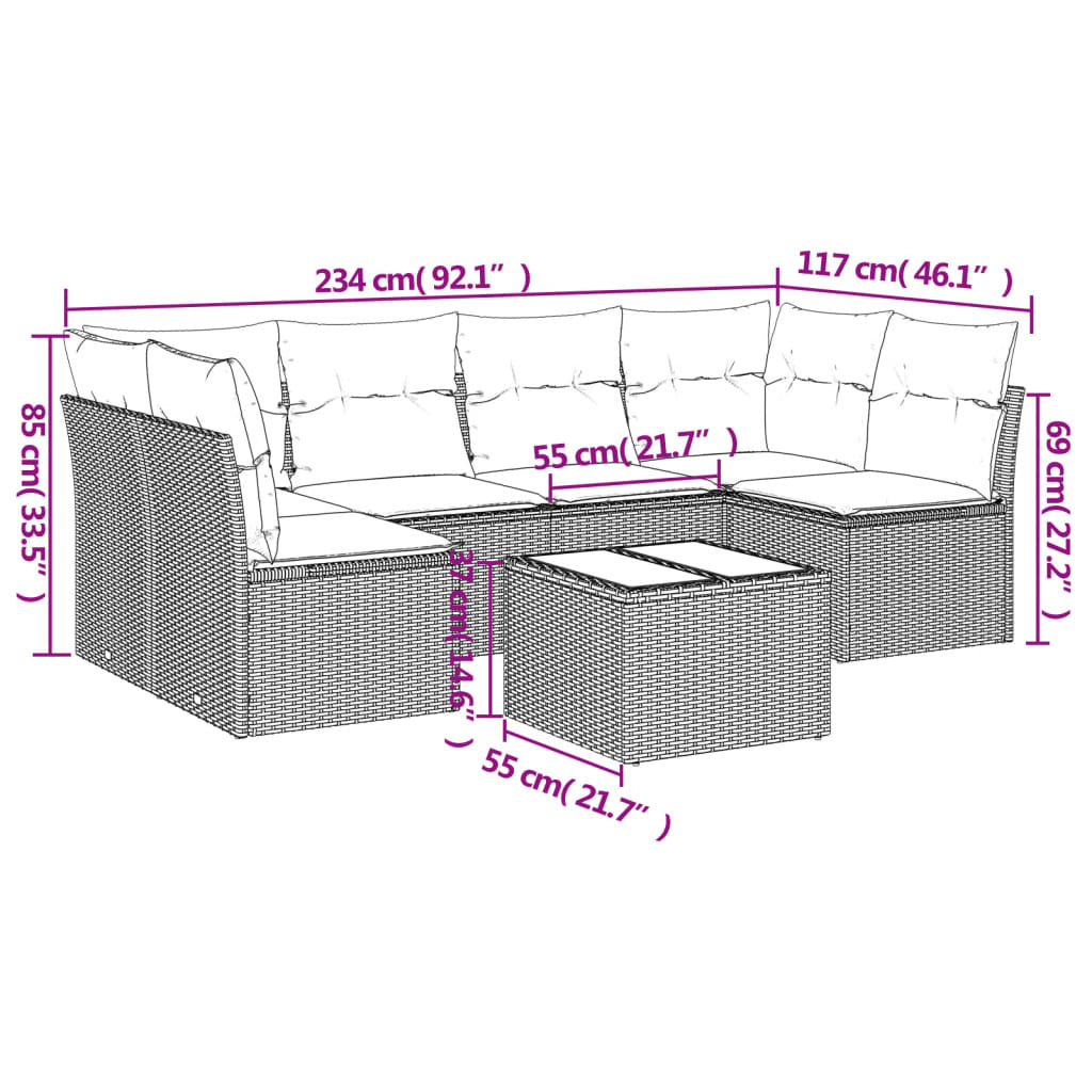 sofasæt til haven 7 dele med hynder polyrattan lysegrå