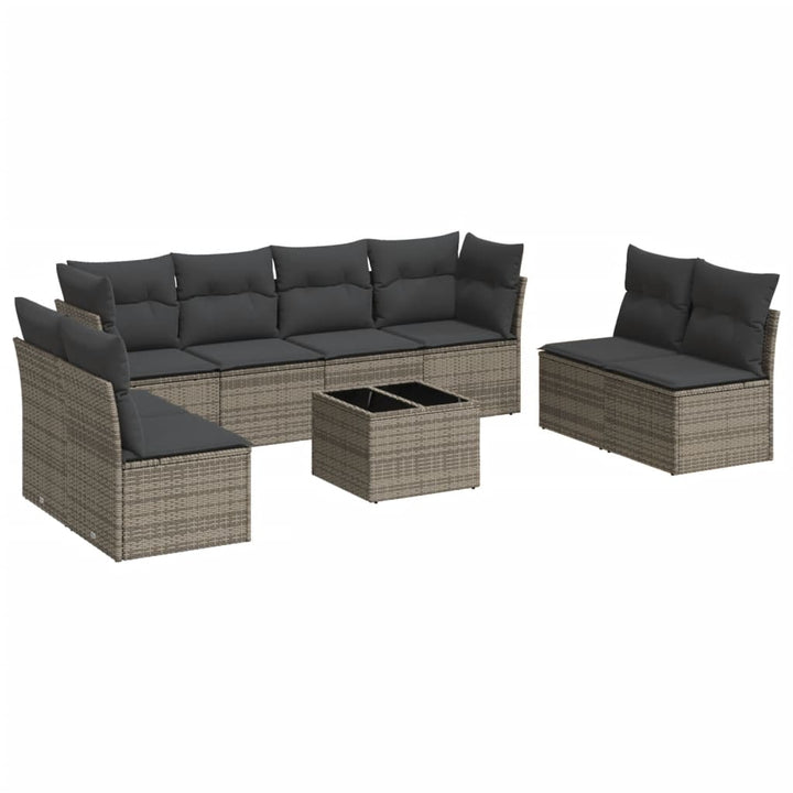 sofasæt til haven 9 dele med hynder polyrattan grå