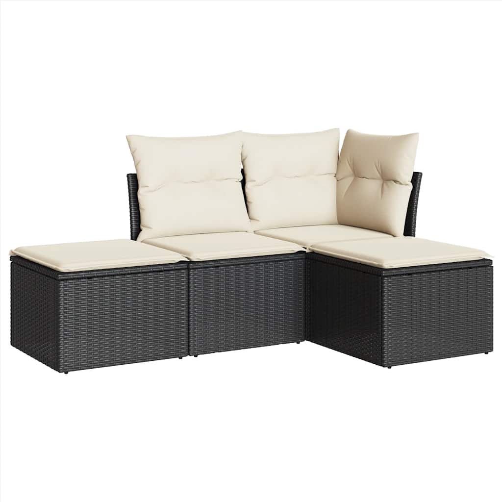 sofasæt til haven 4 dele med hynder polyrattan sort