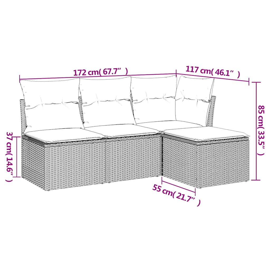 sofasæt til haven 4 dele med hynder polyrattan sort
