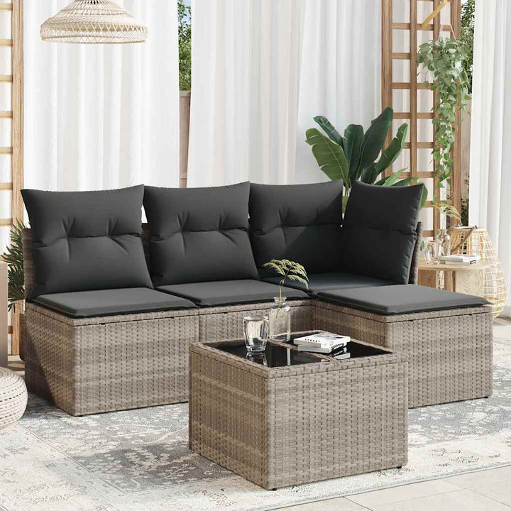 sofasæt 5 dele med hynder polyrattan lysegrå