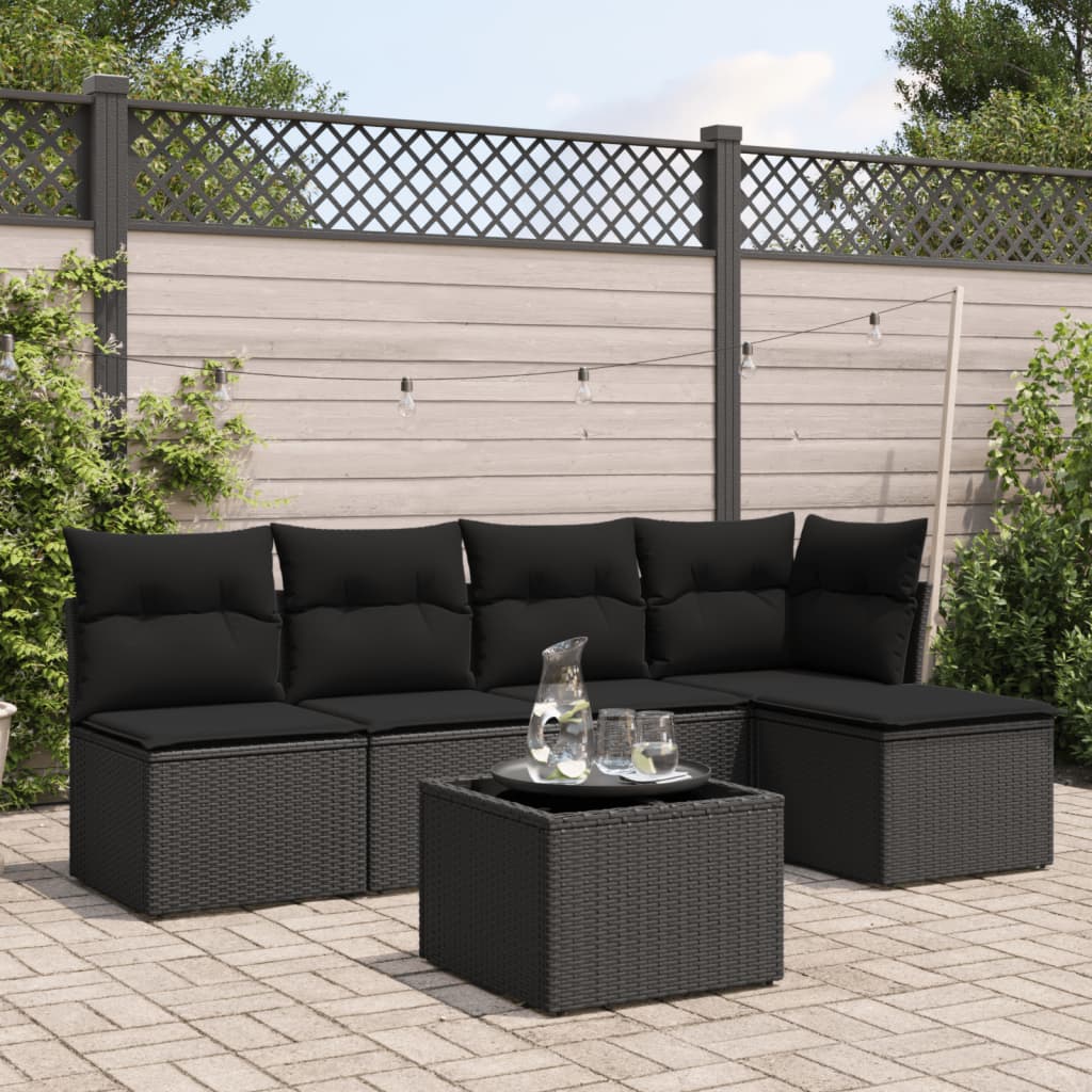 sofasæt til haven 6 dele med hynder polyrattan sort