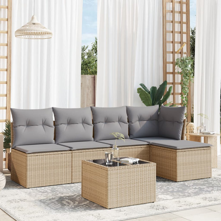 sofasæt til haven 6 dele med hynder polyrattan beige