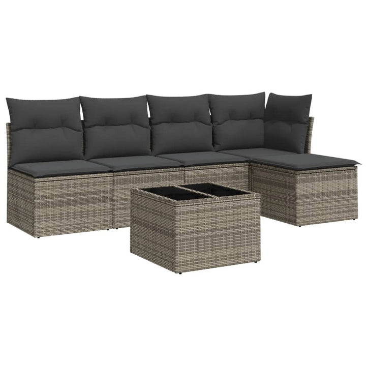 sofasæt til haven 6 dele med hynder polyrattan grå