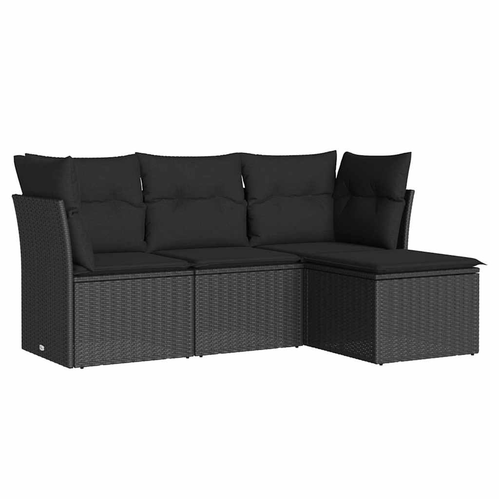 sofasæt til haven 4 dele med hynder polyrattan sort