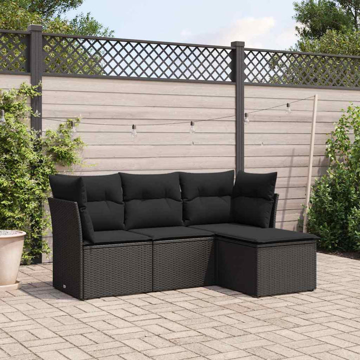 sofasæt til haven 4 dele med hynder polyrattan sort