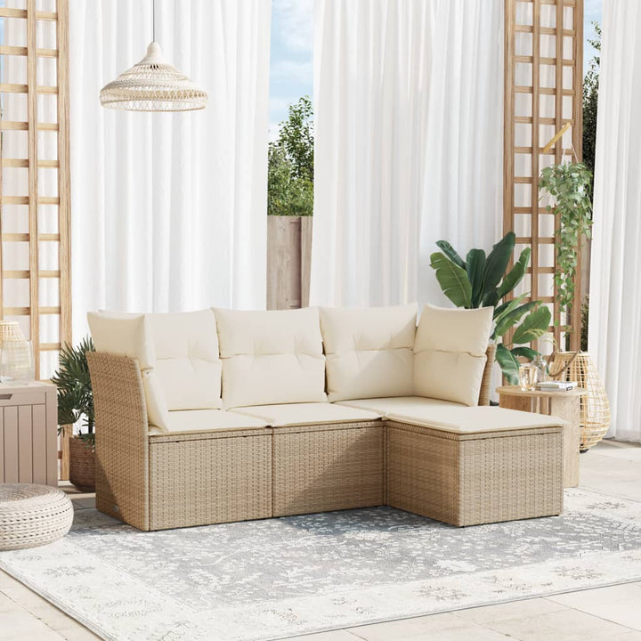 sofasæt til haven 4 dele med hynder polyrattan beige