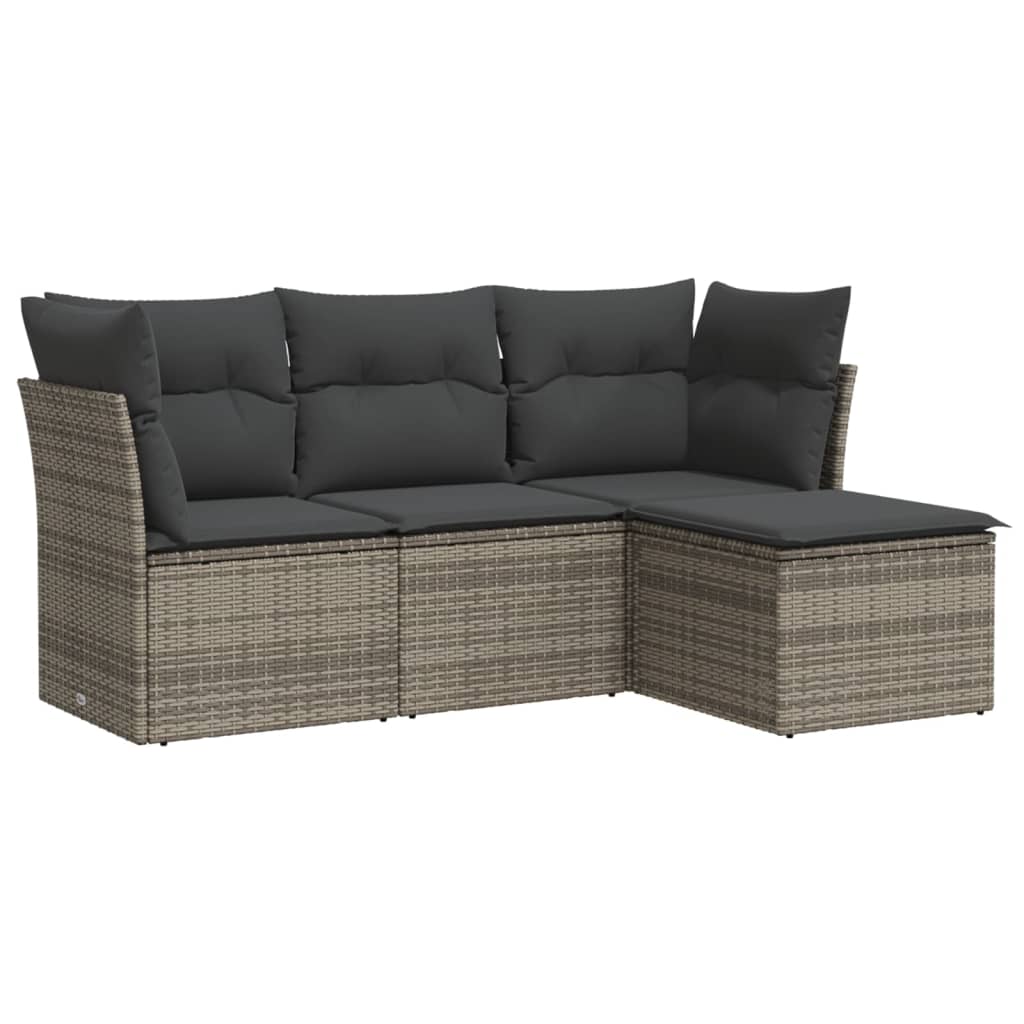 sofasæt til haven 4 dele med hynder polyrattan grå