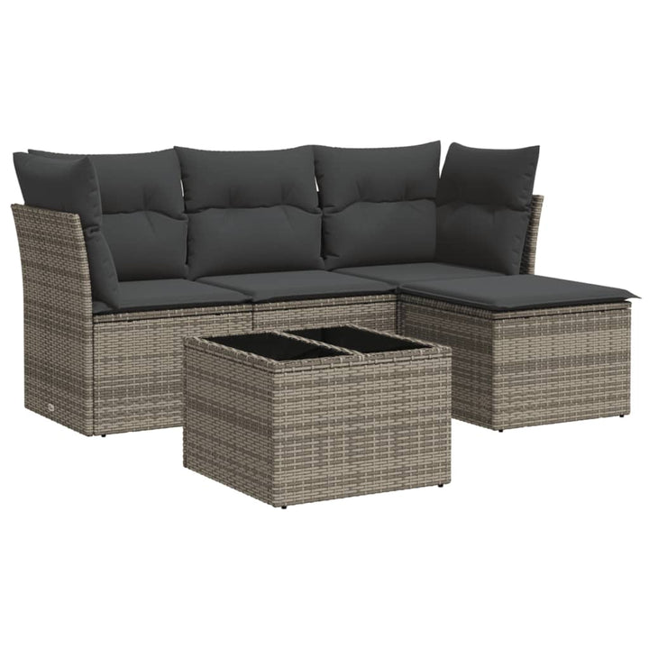 sofasæt 5 dele med hynder polyrattan grå