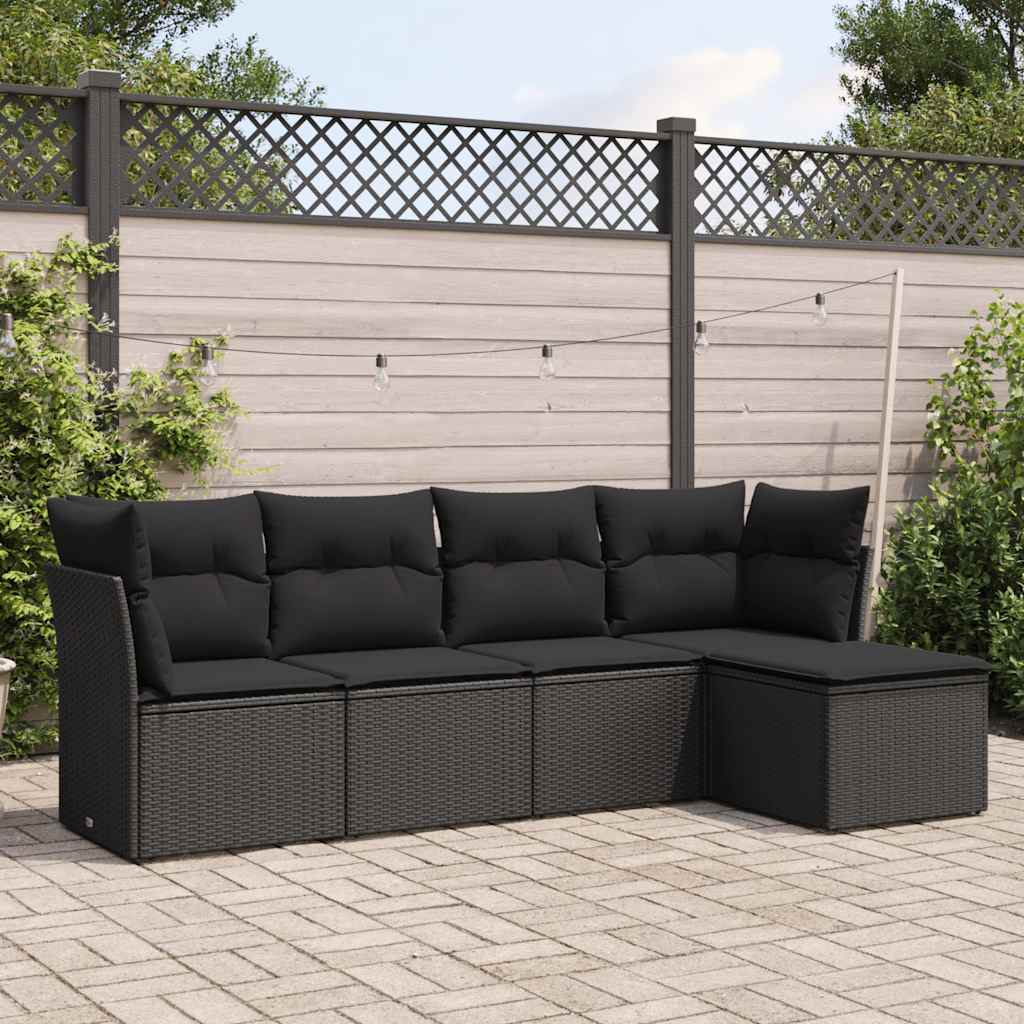 sofasæt til haven 5 dele med hynder polyrattan sort