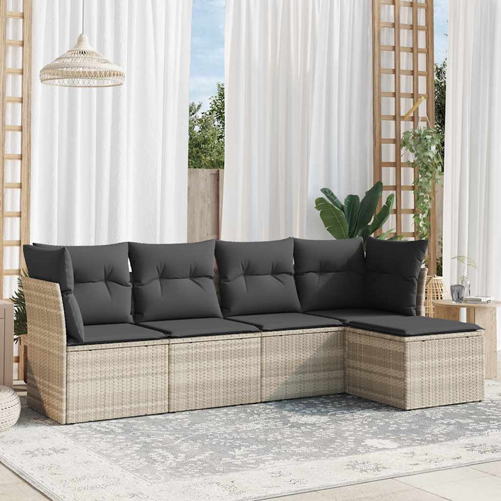 sofasæt 5 dele med hynder polyrattan lysegrå